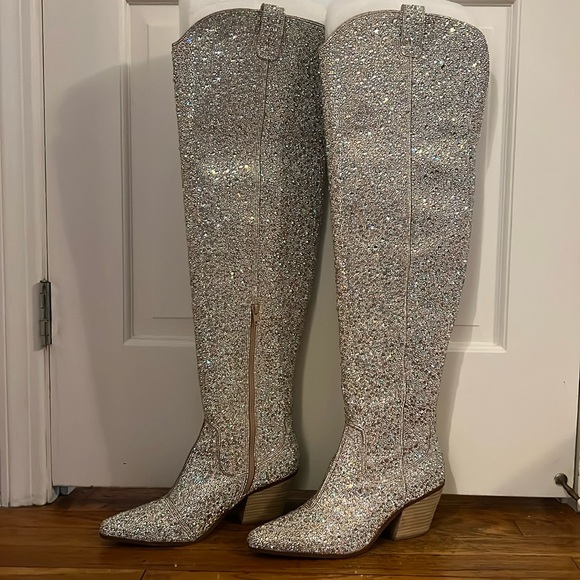 Betsy Johnson over the knee rhinestone sparkly glitter boot 10 - Picture 1 of 9